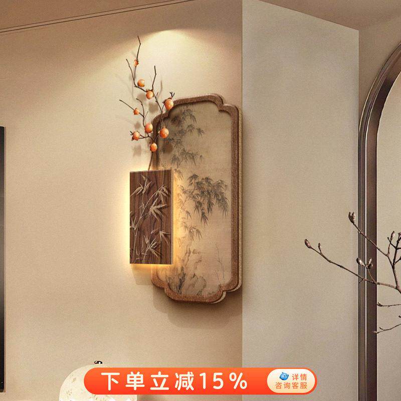 新中式墨竹客厅装饰画转角立体砂岩饭厅墙面挂件拐角墙上挂画壁画
