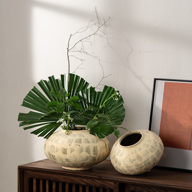 侘寂风软装花器摆件花道插花艺术花瓶手绘肌理质感橱窗设计新中式