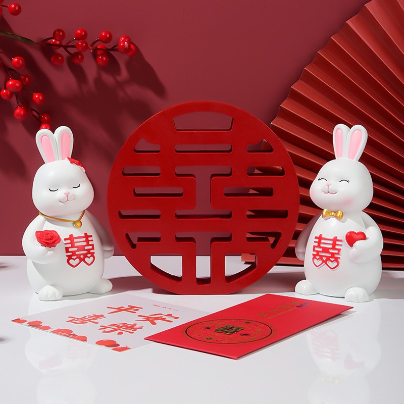 立体中式喜字摆件 订婚结婚礼婚房布置家居装饰工艺品木质摆设