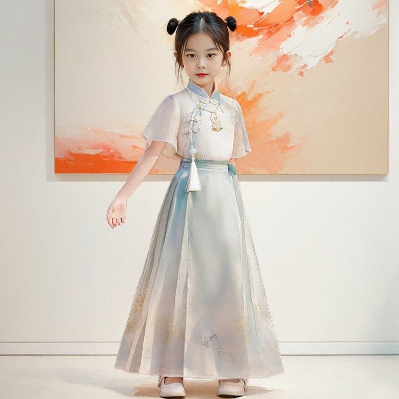 女童马面裙套装儿童夏季公主汉服女孩古风唐装新中式国风古装薄款