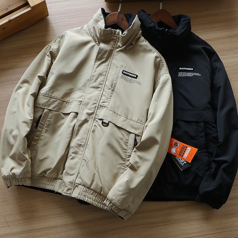 出韩国旦双面可穿!有大码秋冬男时尚休闲宽松加厚夹克抓绒衣外套