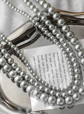 轻奢高级感小众真多麻银灰色珍珠项链女清冷灰色复古锁骨链颈链