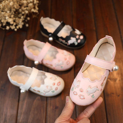 汉服绣花鞋女童中国风小皮鞋刺绣古装鞋民族风舞蹈鞋牛筋底手工鞋