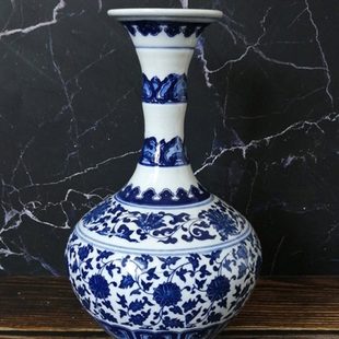 花瓶陶瓷客厅电视柜书房鱼尾瓶装 饰摆件插花葫芦瓶古典青花瓷赏瓶