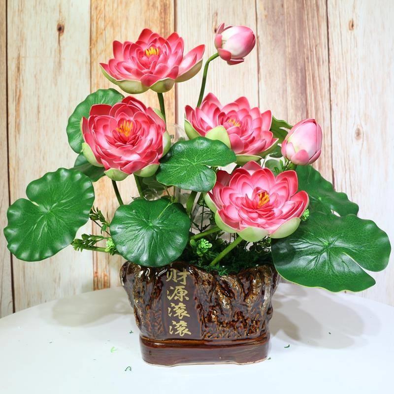 包邮仿真手感莲花荷花供佛用品 家居客厅装饰假花塑料小盆栽摆件