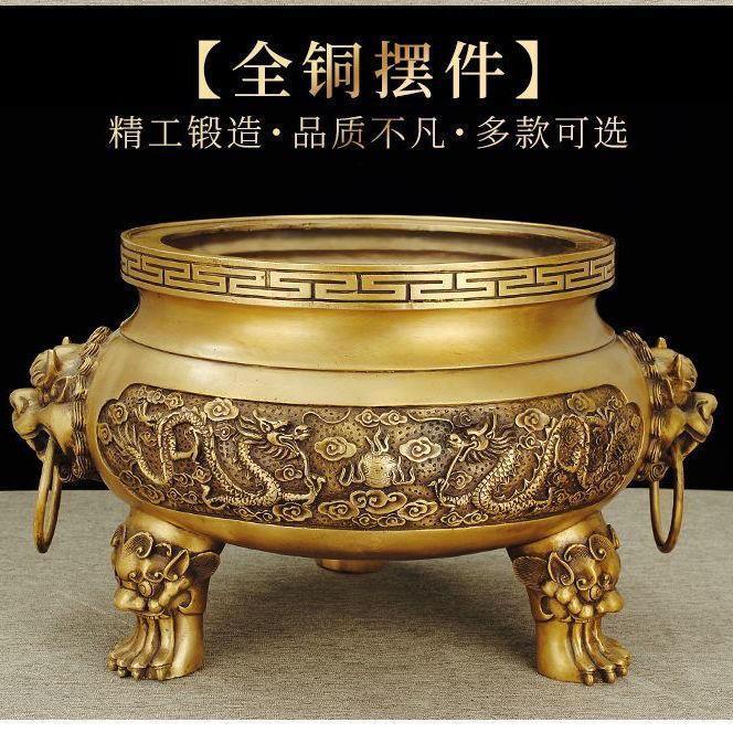 纯铜香炉家用双龙戏珠祠堂特大号寺院供奉双龙招财鼎佛具寺庙香炉