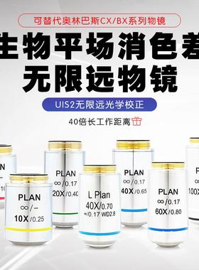 195生物显微镜无限远平场消色差Plan 4X10X20X40X60X100X专业物镜