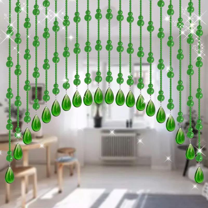 绿色水晶葫芦风水珠帘门帘免打孔隔断化妆室玄关客厅大门卧室帘子