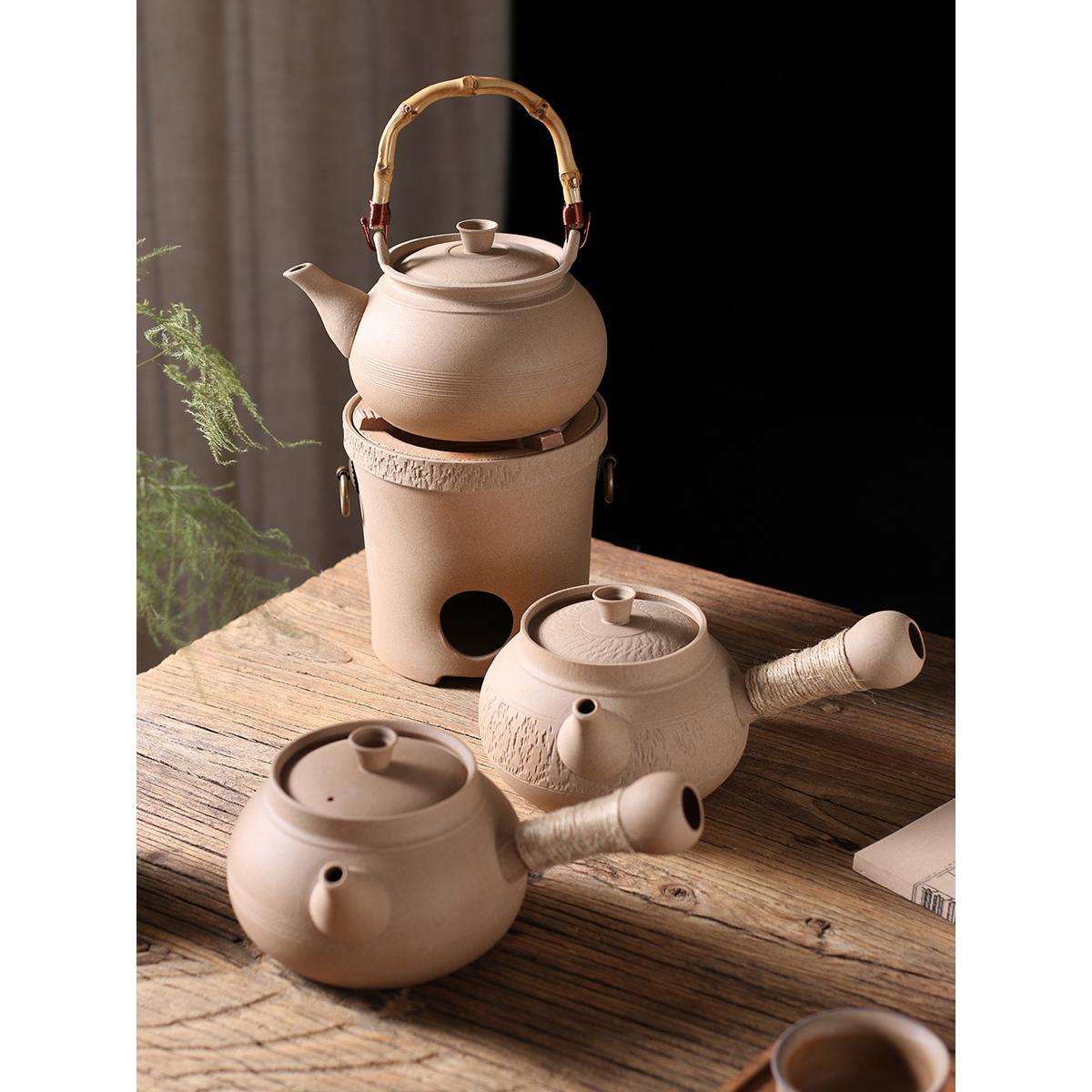 潮汕粗陶砂铫煮水壶耐高温侧把提梁壶煮茶小碳炉电陶炉专用烧水壶