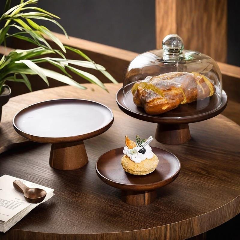核桃托盘水果托盘日本商业甜点蛋糕托盘装饰木制高托盘下午茶托盘