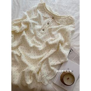 [软土司]夏季女式睡衣棉质绉纱睡衣婴儿软料圆点娃娃领家用服装
