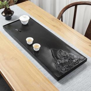 天然乌金石茶盘家用石盘带排水式 立体浮雕 一体茶几2024新款 嵌入式
