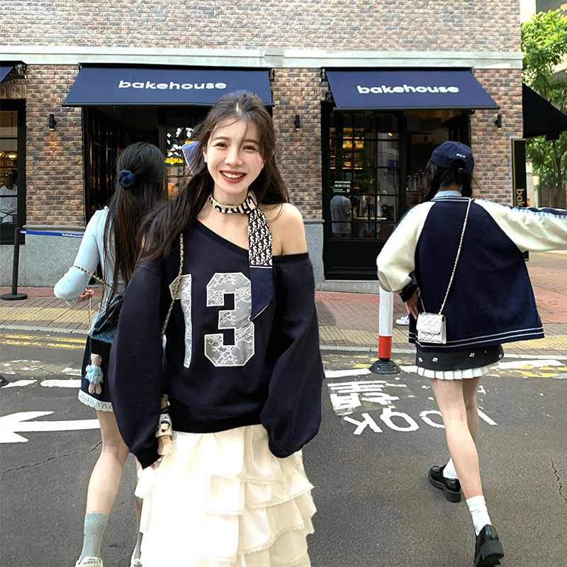 渔小平 露思妹妹 露肩卫衣短裤套装女秋季美式少女宽W松显瘦两件