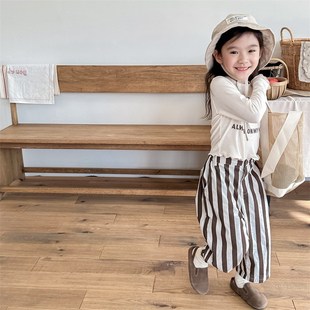 9分褲 童 h條紋哈倫褲 兒童韓版 長褲 子2024春夏季 休閑褲 D男童女童褲