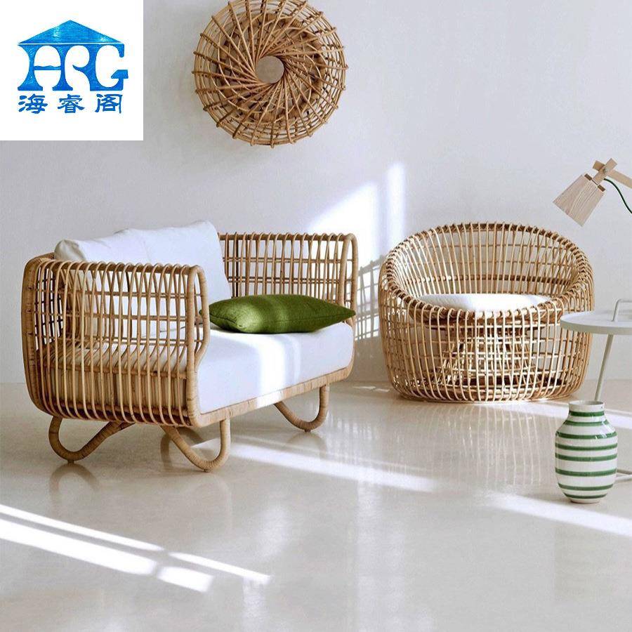 北欧户外沙发庭院腾编防雨防晒藤编鸟巢小沙发阳台藤编户外沙发