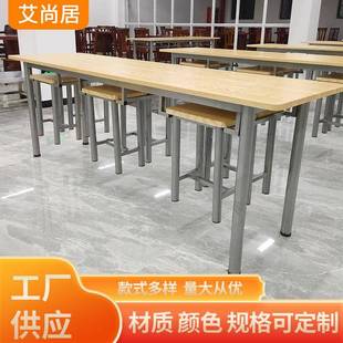 食堂挂凳餐桌椅组合4人6人8人快餐店员工餐厅挂凳餐桌椅组合
