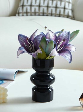 小花瓶玻璃摆件中古法式仿真花假花装饰品复古客厅茶几玄关摆设