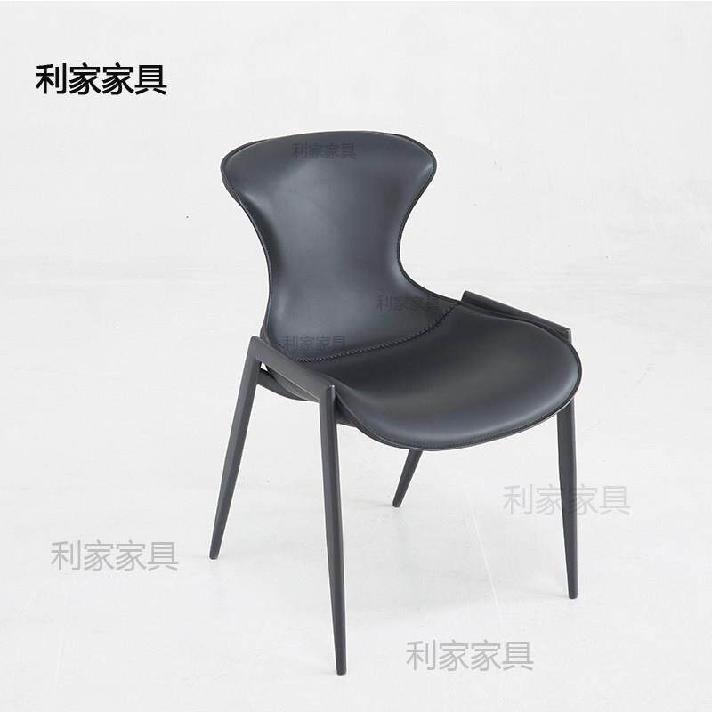意式极简马鞍皮餐椅家用现代简约轻奢椅子设计师岛台饭厅椅子黑色