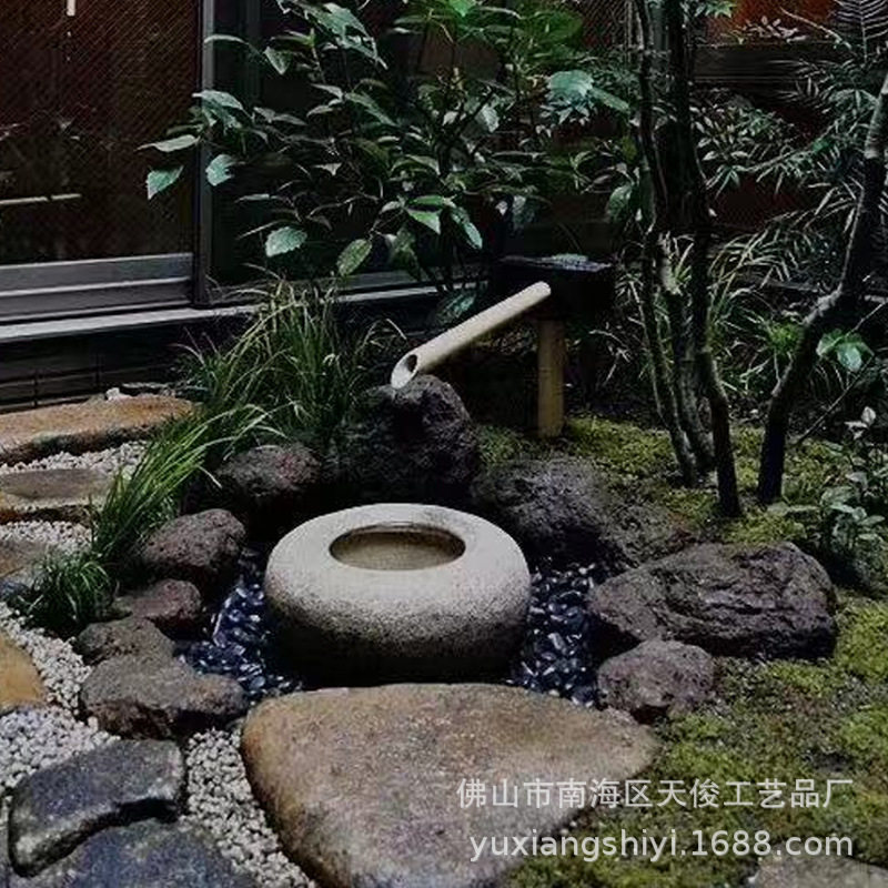 日式庭院园林水景订制石钵流水景观小品名宿花园装饰摆件石雕水钵