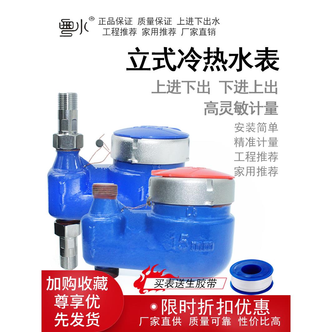 立式水表家用自来水出租屋上进出冷热防滴漏表国家标准立式安装46