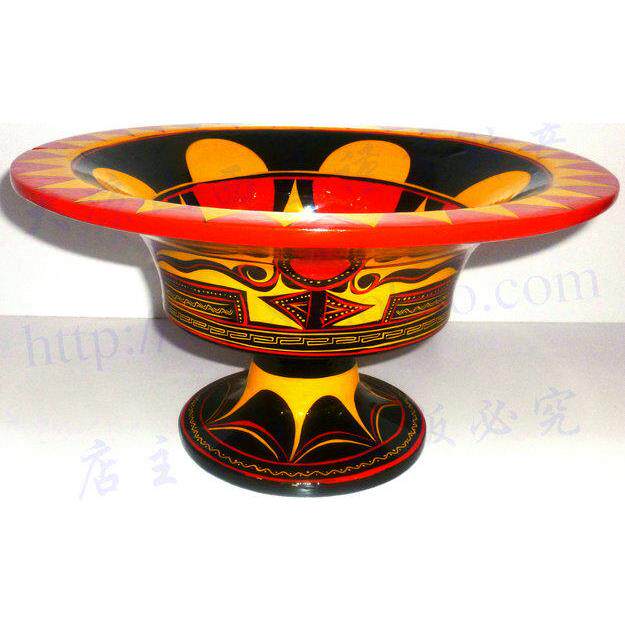 四川大凉山彝族民间漆器册第彩绘手工艺品特色高脚盘高脚盆餐具