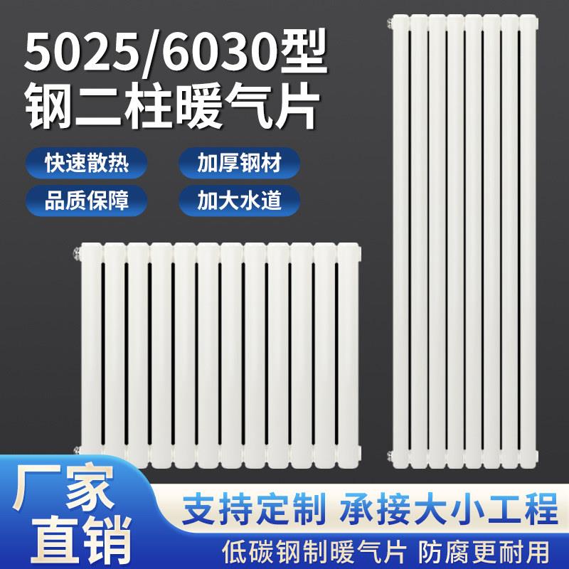 5025钢二柱暖气片家用水暖散热片集中供暖壁挂式大水道钢制散热器