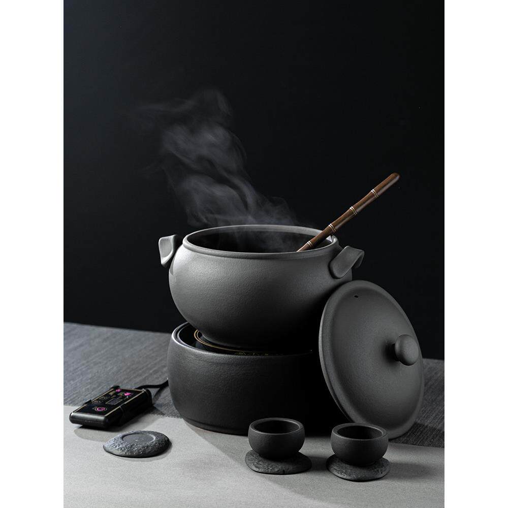 石魂新中式茶馆火山石煮茶釜炭火煮茶壶炭烧煮茶器大容量古法明火