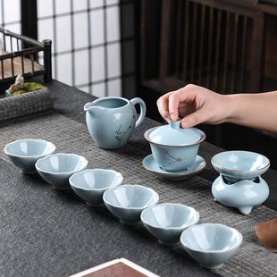 天青汝窑锯钉功夫茶具套装 茶壶盖碗中式 复古客厅高档礼盒2025新款