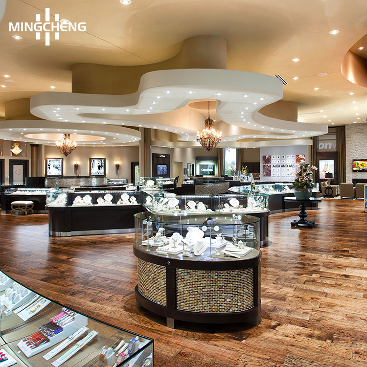 珠宝行展厅首饰展示柜不锈钢玻璃陈列柜高档黄金饰品中岛展架厂家