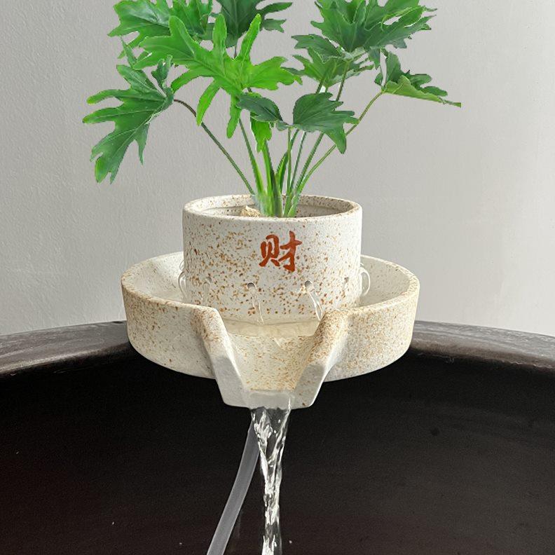 石磨循环流水摆件磨盘陶瓷鱼缸过滤器养鱼石槽茶桌客厅阳台庭院造