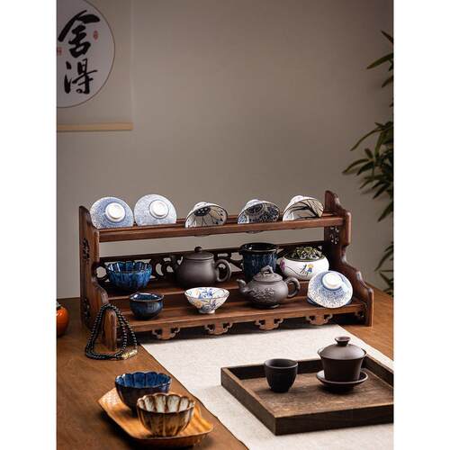 桌面茶架茶台实木小型博古架茶杯架茶具置物架收纳架新中式茶壶架