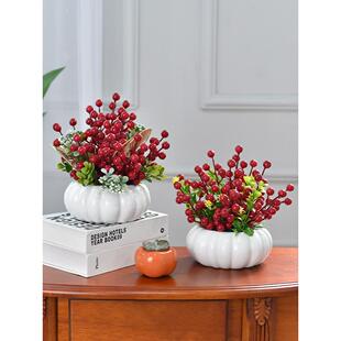 新年红果发财果彷真花假花客厅餐桌装饰乔迁之喜结婚过年花束摆件