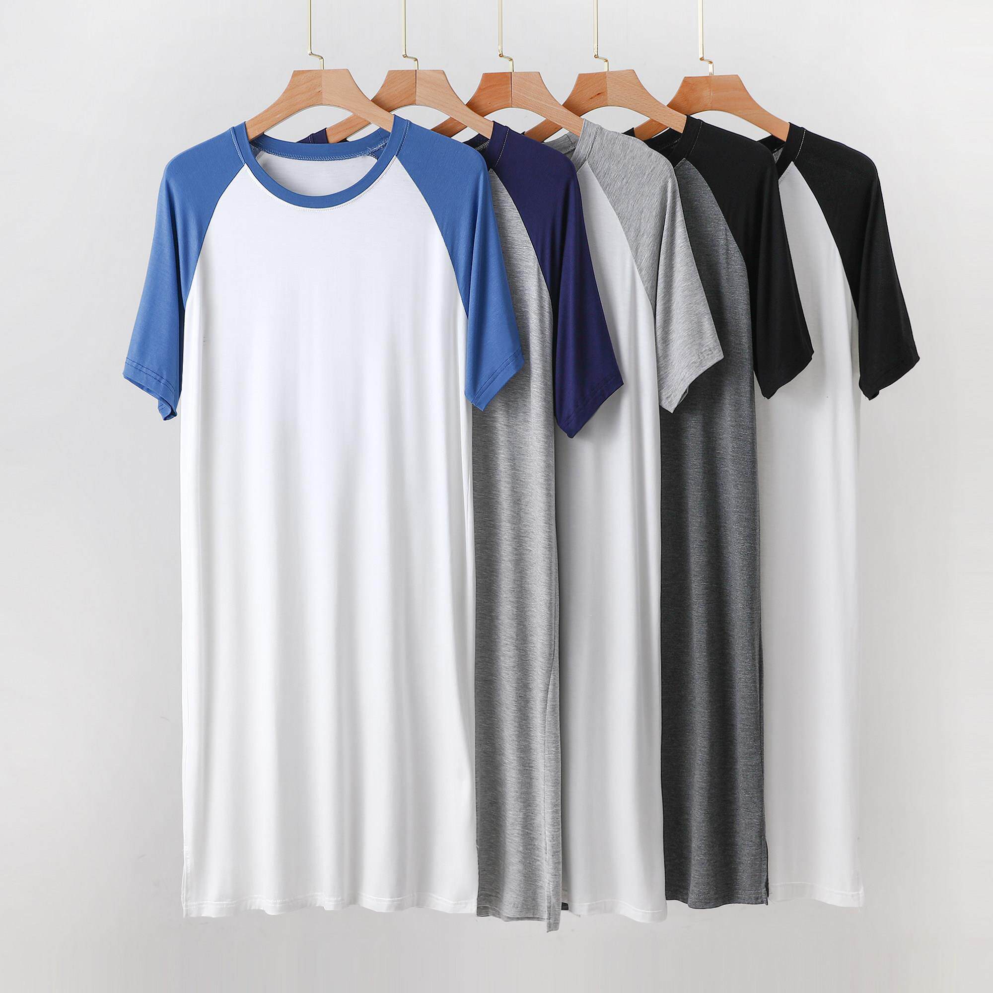 莫代尔男士睡裙夏季薄款睡袍一体式短袖浴袍睡衣大尺码宽松家居服