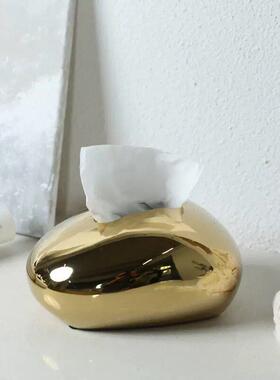 轻奢北欧风抽象鹅卵石纸巾盒客厅茶几桌面收纳装饰家用抽式纸巾盒