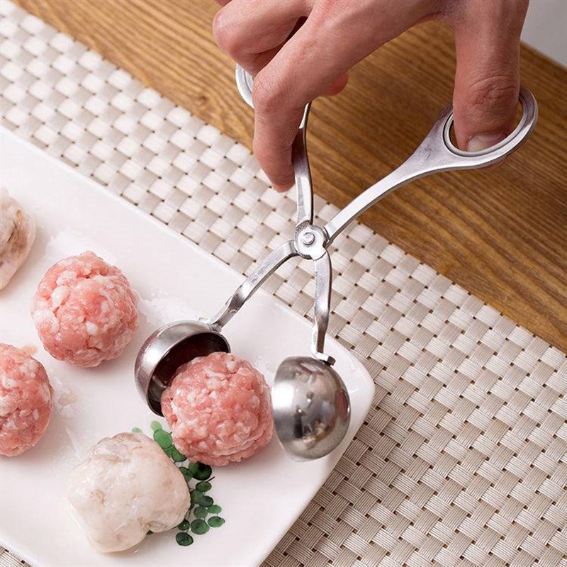 家用厨房丸子制作模具虾滑饭团挤压器不J锈钢炸鱼肉丸夹圆球形勺图片