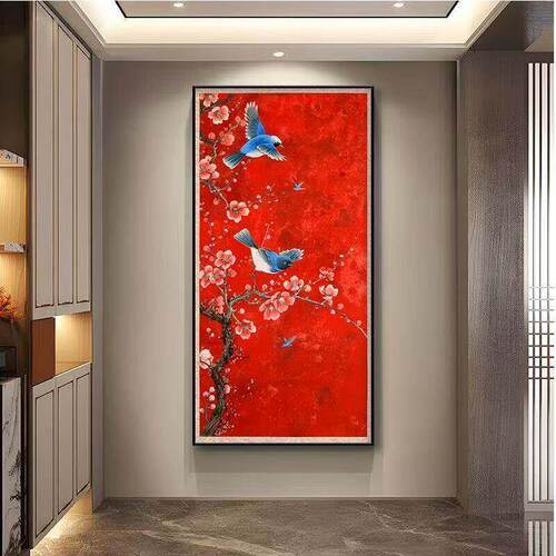 喜上枝头玄关装饰画新中式入户正对门挂画国画寓意好婚庆乔迁壁画