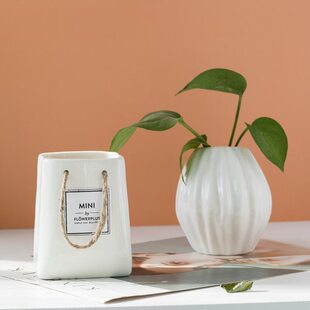 北欧简约白色陶瓷水培绿萝小花瓶插花水养植物容器桌面装饰品摆件