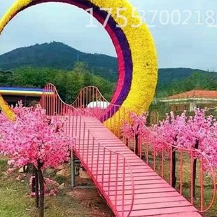 网红月亮桥大型网红景观道具打卡美陈景区农庄民宿摆件发光月牙湾