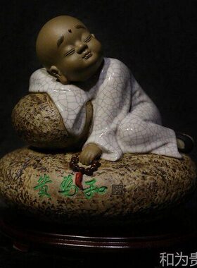 石湾陶瓷一休小和尚和为贵摆件玄关书房电视柜新房儿童房摆设礼品