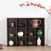 西山茶艺 壁挂实木茶杯架茶具架收纳柜茶壶架小博古架茶宠配件