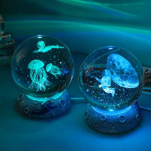 新款水晶球小夜灯发光树脂底座玻璃工艺品桌面摆件3d内雕创意礼物
