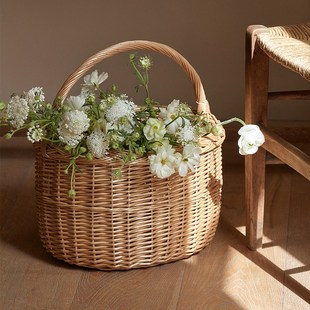 藤编手提花篮干花插花q花艺手工柳编编织采摘水果篮野餐篮收纳篮