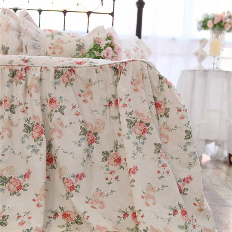 法式美式田园加厚磨毛保暖纯棉裙式单双人全棉单件床裙床罩床单