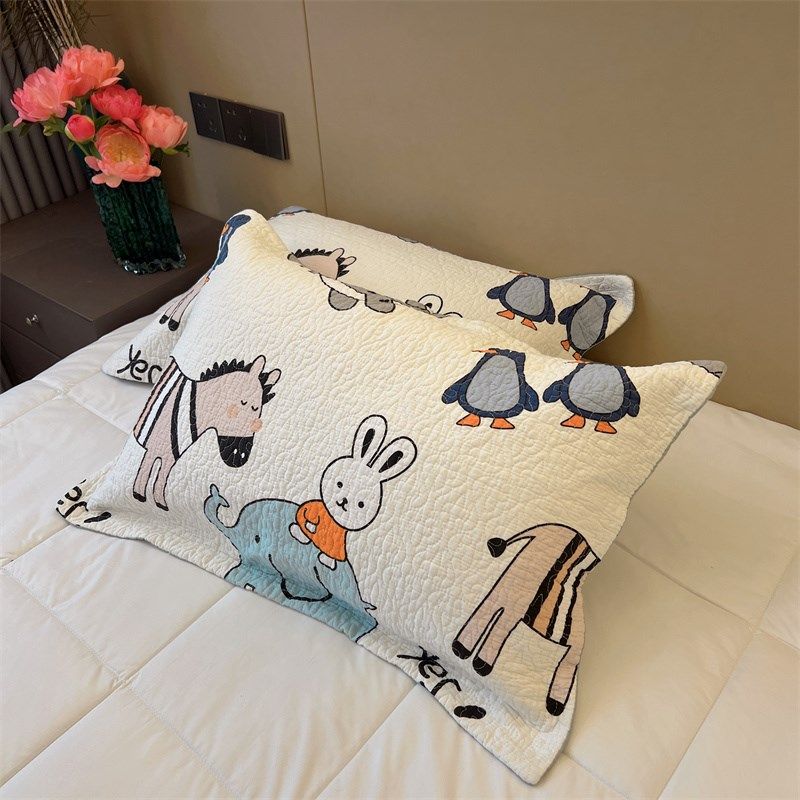 纯棉床盖配套通用款绗缝枕套全棉加厚枕头套带拉链吸汗透气一对装