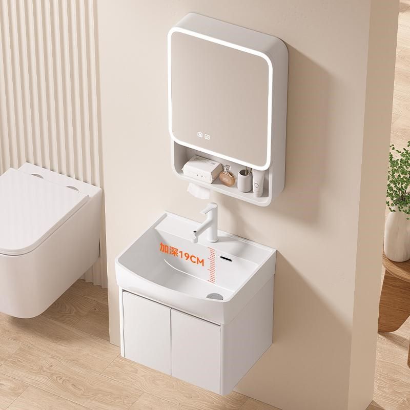 纯白蜂窝铝小户型家用挂墙式浴室柜卫生间阳台加深一体陶瓷洗脸盆