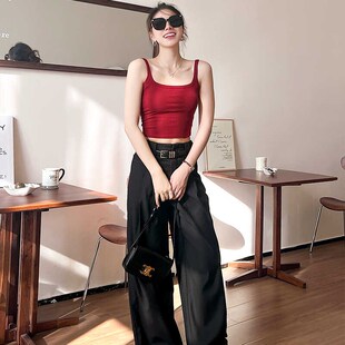 红色吊带背心女内搭夏带胸垫无袖上衣2024新款文胸一体式美背内衣