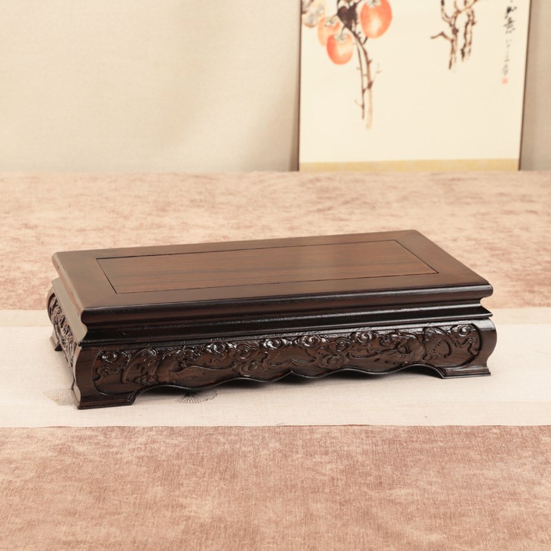 实木雕刻工艺品长方摆件红木托架底座黑檀木奇石花瓶盆景佛像底座