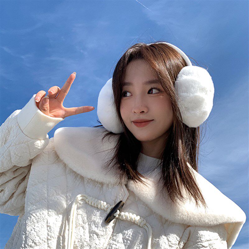 西本可爱保暖耳包女发箍式毛绒耳罩骑行防风耳捂可折叠白色耳套男
