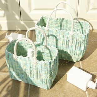 洗澡篮子手工编制购物篮手提买菜篮子野餐收纳筐浴室提篮水果菜框