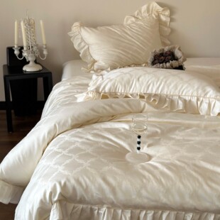 荼靡过雨法式少女全棉长绒棉提花四件套纯棉100支花边被套床单